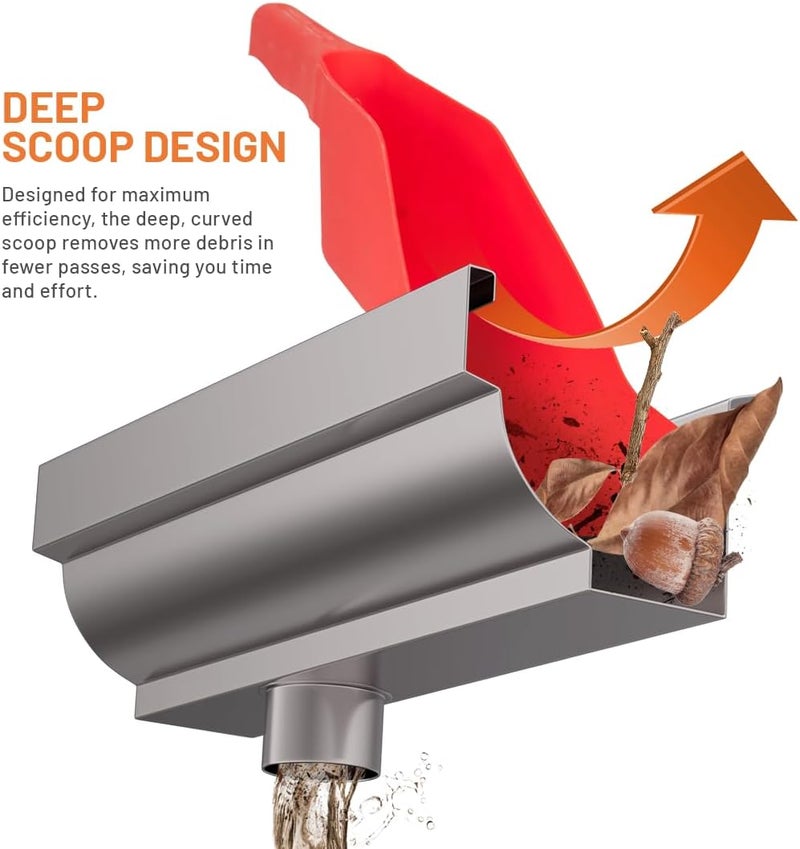 Vivid Works Gutter Scoop Cleaning Tools - Easy Removal of Leaves and Dirt - Deep Curved Gutter Scooper Shovel for Leaves & Debris, High-Impact Polypropylene, Ergonomic Handle, Fits Most Rain Gutters - Image 3